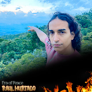 Era of Peace artwork showing Raul Hurtado pointing in the direction of a valley full of light