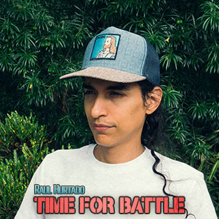 Time for Battle artwork showing Raul Hurtado wearing a hat